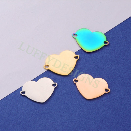 10pcs Heart Charms with Heart Loops, Large Love Charm, Gold /Rose Gold Stainless Steel Heart, Heart Charms Pendant, Love Charms Connector