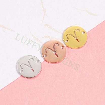 5pcs Round Zodiac Symbol Constellation Charm, Gold plated Stainless Steel, Gold Zodiac Connector, Constellation Charm, Mirror Polished 12mm