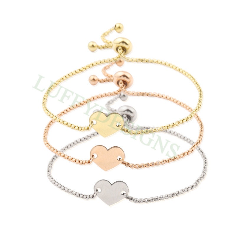 5pcs Heart Bracelet Blank, Heart Bracelet Supplies, Gold Stainless Steel Blanks