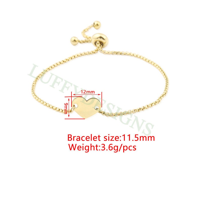 5pcs Heart Bracelet Blank, Heart Bracelet Supplies, Gold Stainless Steel Blanks