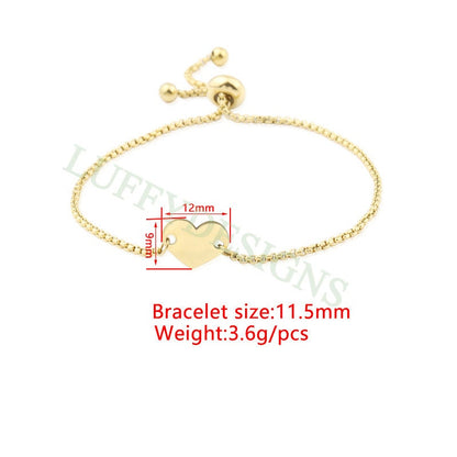 5pcs Heart Bracelet Blank, Heart Bracelet Supplies, Gold Stainless Steel Blanks