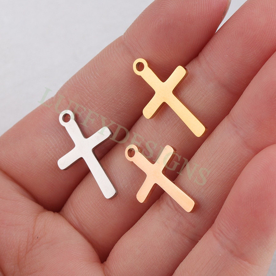 10pcs Cross Charm, Gold Cross Pendant, Christian Pendant, Communion Charm, Jesus Charm, Christian Charm,Catholic Charm,Mirror Polished Cross