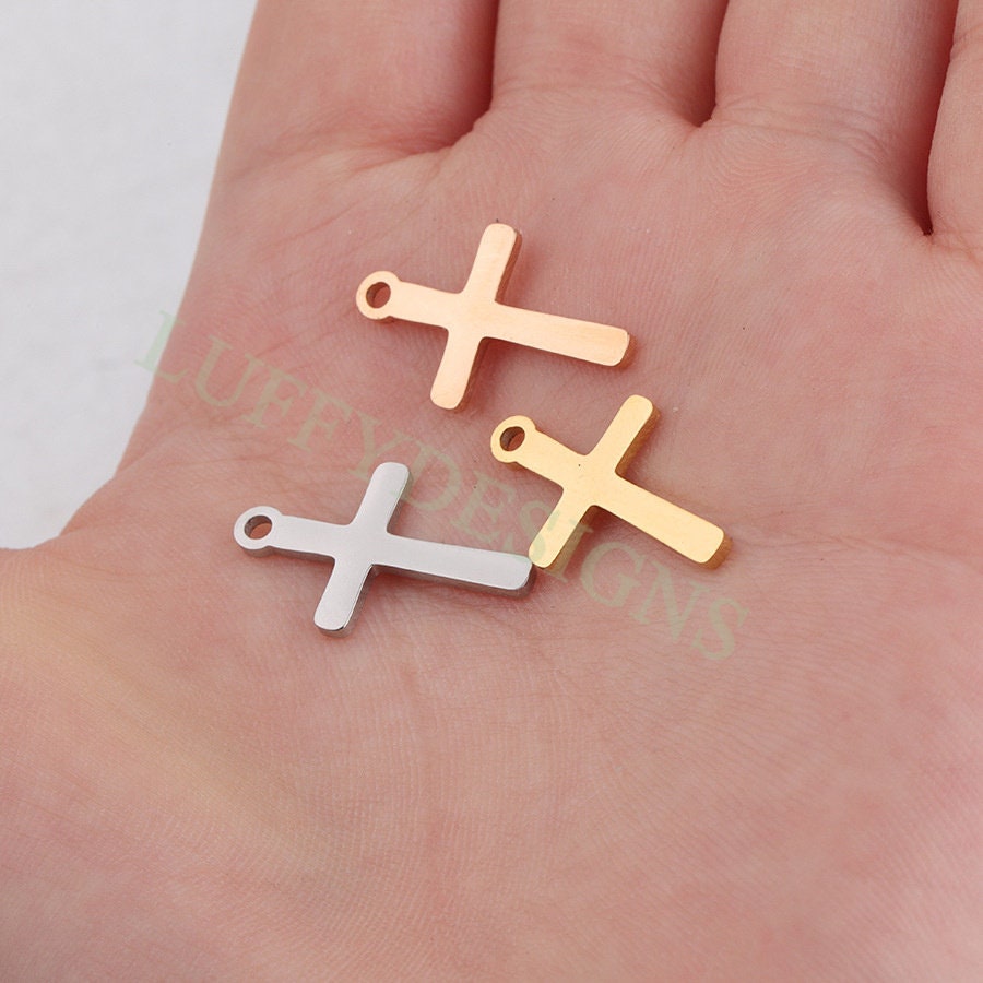 10pcs Cross Charm, Gold Cross Pendant, Christian Pendant, Communion Charm, Jesus Charm, Christian Charm,Catholic Charm,Mirror Polished Cross