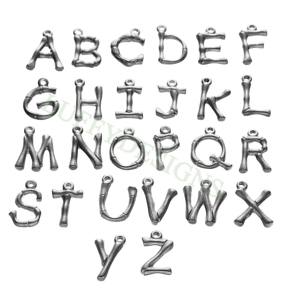 Bamboo Alphabet Initial Charms, Uppercase Bamboo Letter Charm, Alphabet Charm, Gold Bamboo Letter Pendant, 18K Gold Plated Stainless Steel