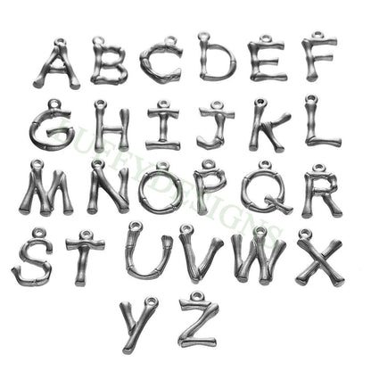 Bamboo Alphabet Initial Charms, Uppercase Bamboo Letter Charm, Alphabet Charm, Gold Bamboo Letter Pendant, 18K Gold Plated Stainless Steel