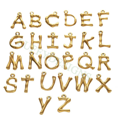Bamboo Alphabet Initial Charms, Uppercase Bamboo Letter Charm, Alphabet Charm, Gold Bamboo Letter Pendant, 18K Gold Plated Stainless Steel