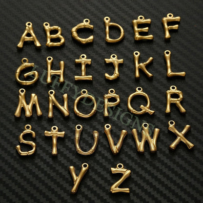 Bamboo Alphabet Initial Charms, Uppercase Bamboo Letter Charm, Alphabet Charm, Gold Bamboo Letter Pendant, 18K Gold Plated Stainless Steel