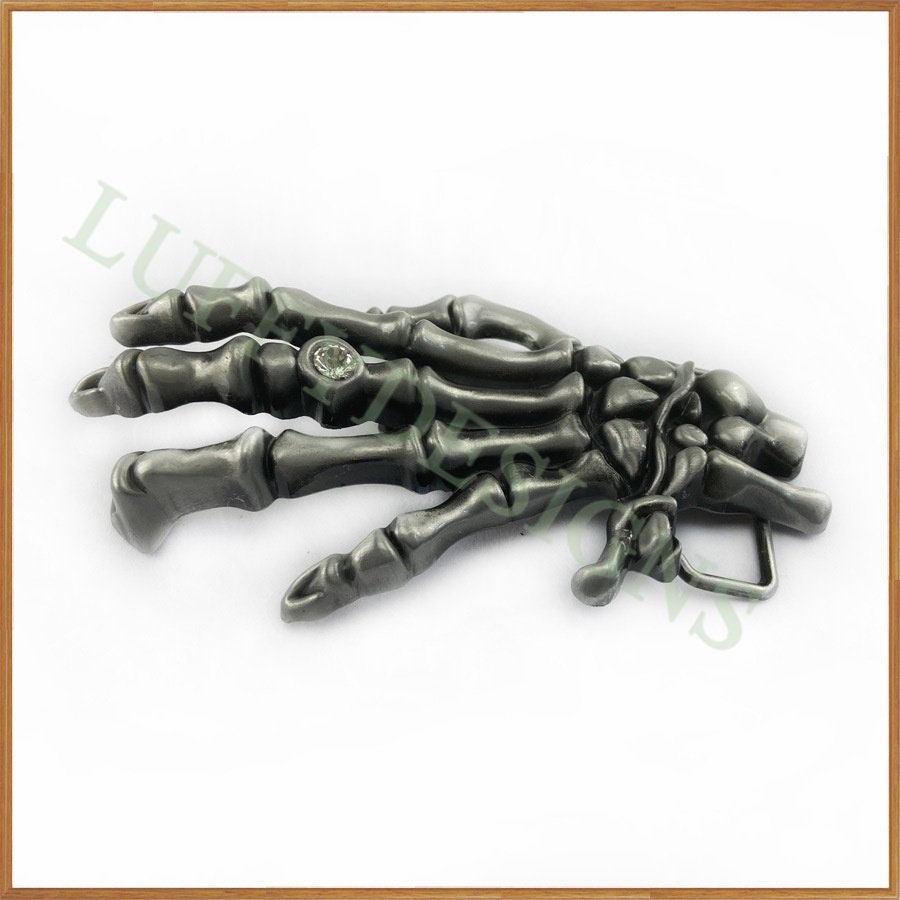 Hand Skeleton Belt Buckle with Zircon, Vintage Skeleton Buckles, Gothic Skeleton Skull Buckles, Devil Hand Belt Buckle, Halloween Buckles