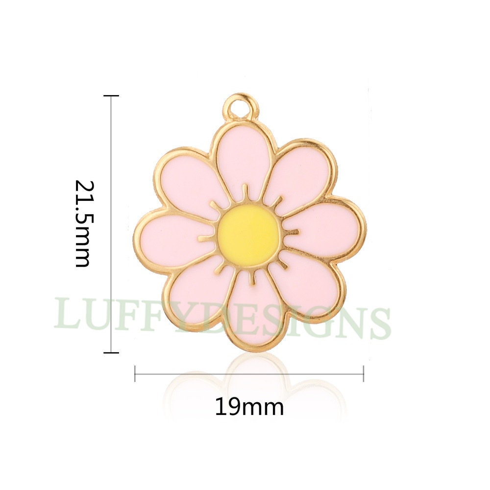 10pcs Daisy Charms, Gold Flower Pendant, Gold plated 304 Stainless Steel, Gold Daisy Flower Charms, Enamel Daisy Charms For Jewelry Making