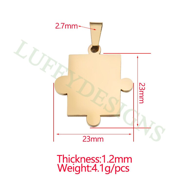 10pcs Autism Awareness Charms, Puzzle Piece Charms, 18K Gold plated Stainless Steel, Autism Research Findings, Autism Puzzle Pendant