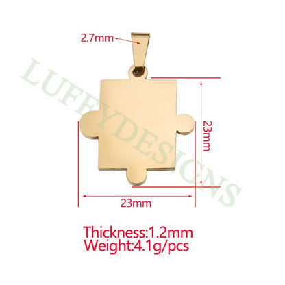 10pcs Autism Awareness Charms, Puzzle Piece Charms, 18K Gold plated Stainless Steel, Autism Research Findings, Autism Puzzle Pendant