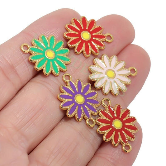 10pcs Daisy Charms, Gold Flower Pendant, Gold plated 304 Stainless Steel, Gold Daisy Flower Charms, Enamel Daisy Charms For Jewelry Making
