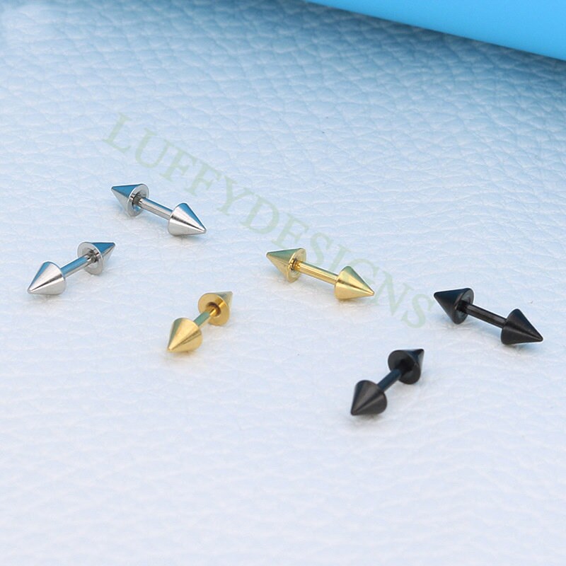 20pcs Dumbbell Earring Piercing, Sharp Stud Earrings For Women or Men, Stainless Steel Earring Findings, Screw Dumbbell Gothic Stud Earrings