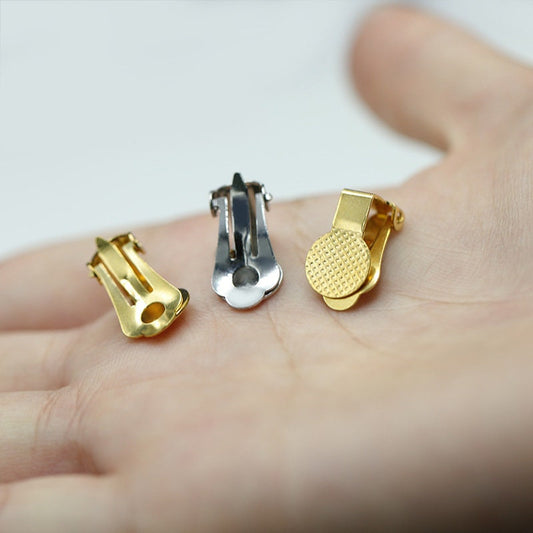 20pcs Non Pierced Clip on Earring Component with 9mm Flat Pad, Ear Clip, Glue on Pad Blank, Earwire Converter, Gold plated Stainless Steel