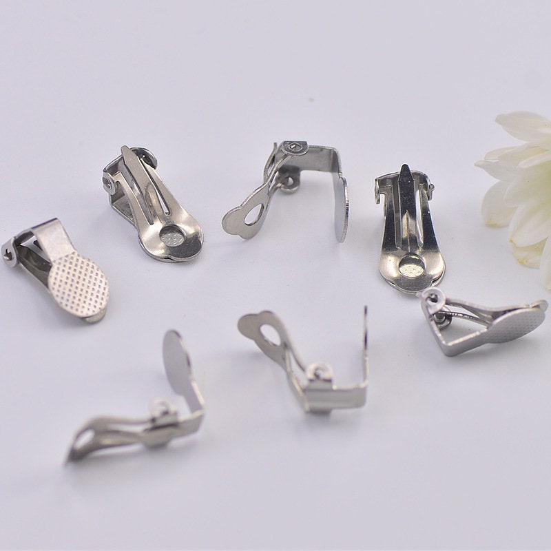 20pcs Non Pierced Clip on Earring Component with 9mm Flat Pad, Ear Clip, Glue on Pad Blank, Earwire Converter, Gold plated Stainless Steel