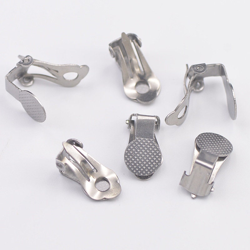 20pcs Non Pierced Clip on Earring Component with 9mm Flat Pad, Ear Clip, Glue on Pad Blank, Earwire Converter, Gold plated Stainless Steel