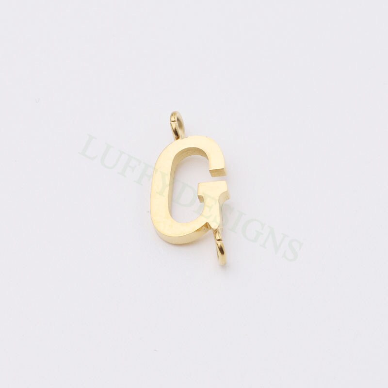 Uppercase Letter Charm with 2 Loops for Slide Necklace, Alphabet Charm, Gold Letter Pendant, 26 Letters Initial Charms, Gold Stainless Steel