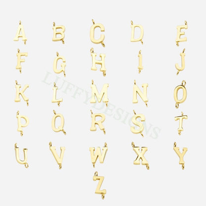 Uppercase Letter Charm with 2 Loops for Slide Necklace, Alphabet Charm, Gold Letter Pendant, 26 Letters Initial Charms, Gold Stainless Steel