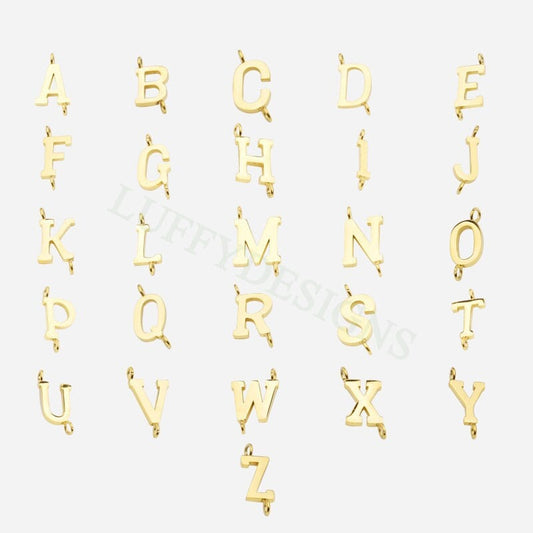 Uppercase Letter Charm with 2 Loops for Slide Necklace, Alphabet Charm, Gold Letter Pendant, 26 Letters Initial Charms, Gold Stainless Steel
