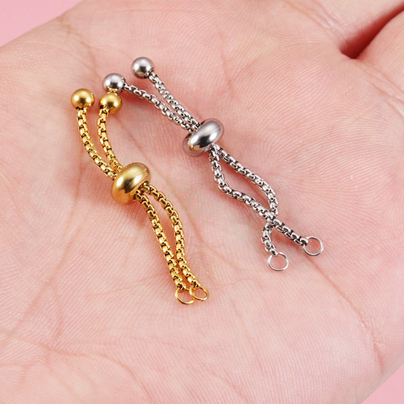 5PCS Half Finished Slide Ring, Sliding Adjustable Chain Ring, Box Chain With Slider Clasp, Bolo Ring For Jewelry Making, Gold plated Steel