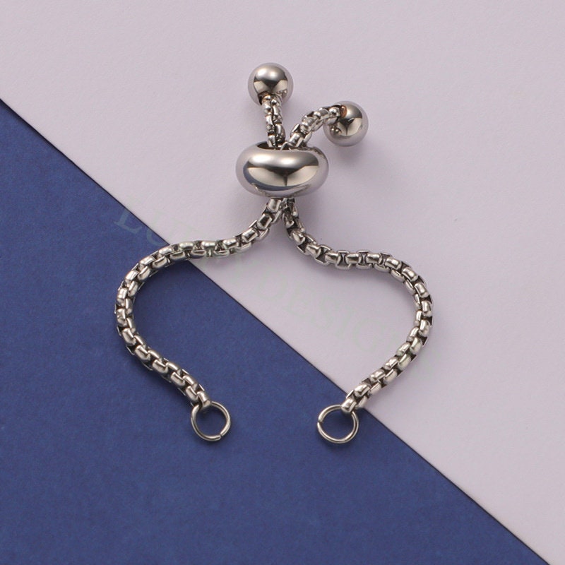 5PCS Half Finished Slide Ring, Sliding Adjustable Chain Ring, Box Chain With Slider Clasp, Bolo Ring For Jewelry Making, Gold plated Steel