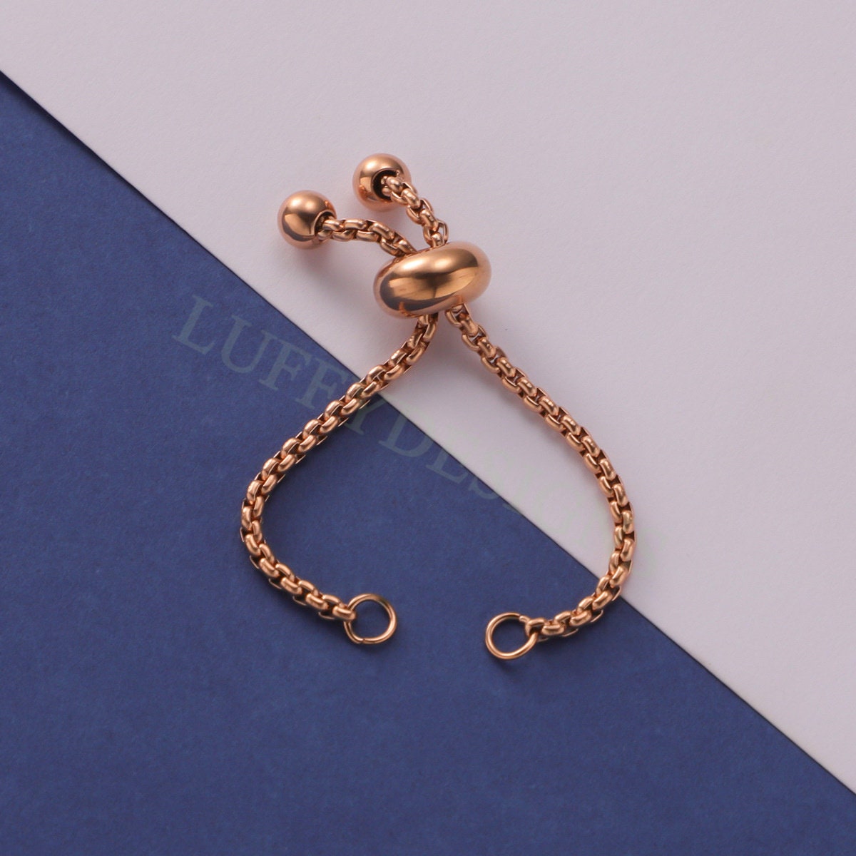 5PCS Half Finished Slide Ring, Sliding Adjustable Chain Ring, Box Chain With Slider Clasp, Bolo Ring For Jewelry Making, Gold plated Steel