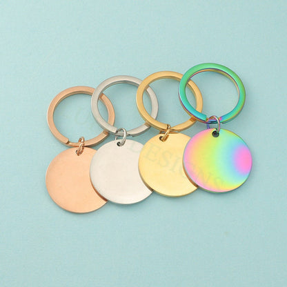 5pcs Blank Round Keychain 25mm, Keyring Supplies, Gold stainless steel blanks, Ready Stamping Keychain, Mirror Polished Engraving Keychain