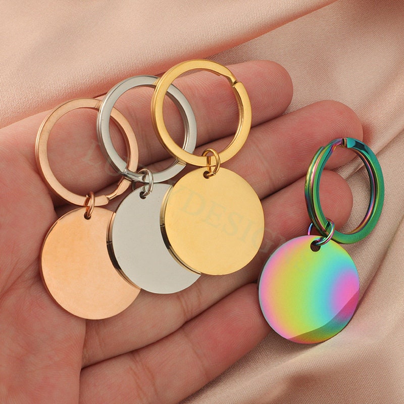 5pcs Blank Round Keychain 25mm, Keyring Supplies, Gold stainless steel blanks, Ready Stamping Keychain, Mirror Polished Engraving Keychain
