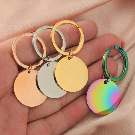 5pcs Blank Round Keychain 25mm, Keyring Supplies, Gold stainless steel blanks, Ready Stamping Keychain, Mirror Polished Engraving Keychain