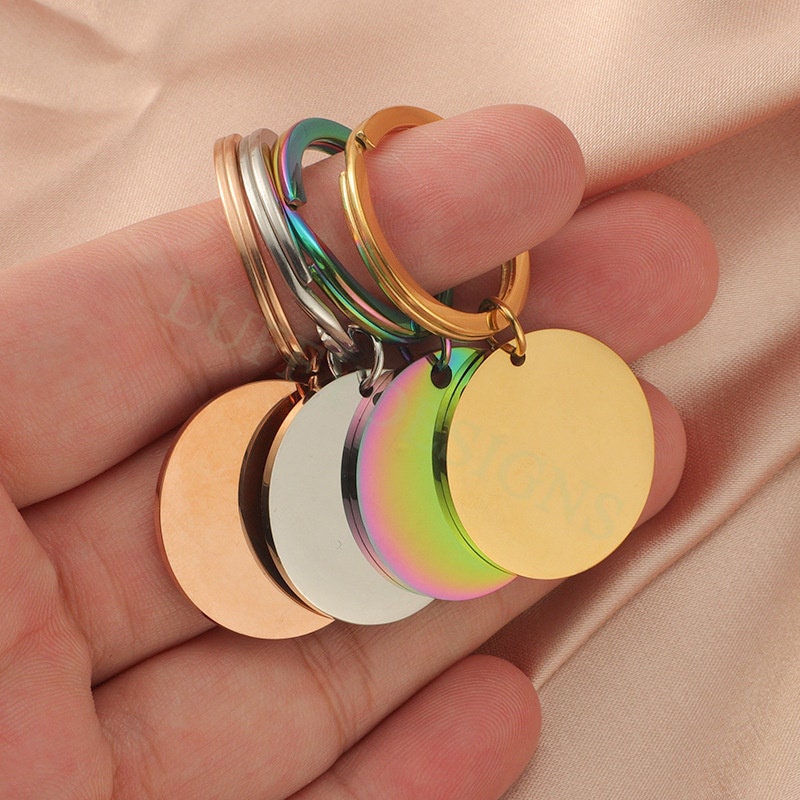 5pcs Blank Round Keychain 25mm, Keyring Supplies, Gold stainless steel blanks, Ready Stamping Keychain, Mirror Polished Engraving Keychain