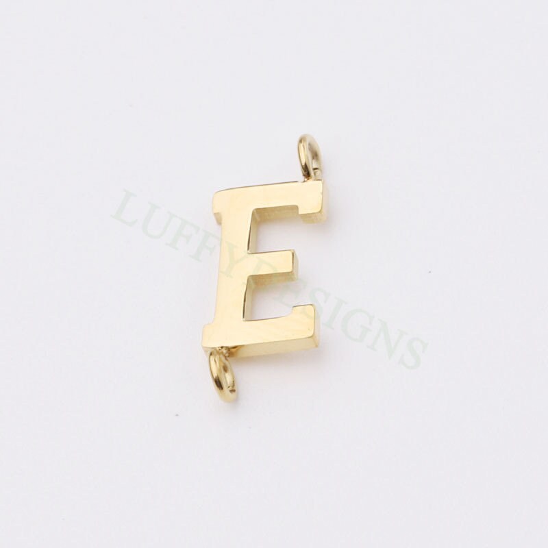 Uppercase Letter Charm with 2 Loops for Slide Necklace, Alphabet Charm, Gold Letter Pendant, 26 Letters Initial Charms, Gold Stainless Steel