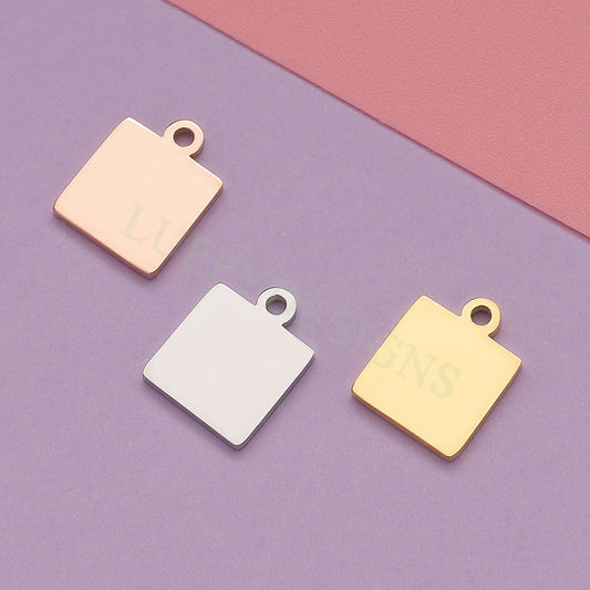10pcs Gold Square Charm 10/18mm, Square Pendant, Square Stamping Blank, DIY Engraving Supplies, Mirror Polished, Gold plated Stainless Steel