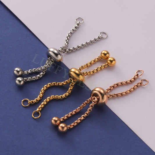 5PCS Half Finished Slide Ring, Sliding Adjustable Chain Ring, Box Chain With Slider Clasp, Bolo Ring For Jewelry Making, Gold plated Steel