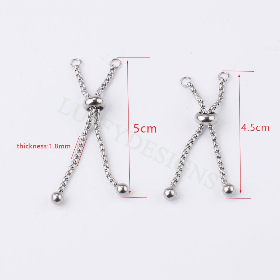 5PCS Half Finished Slide Ring, Sliding Adjustable Chain Ring, Box Chain With Slider Clasp, Bolo Ring For Jewelry Making, Gold plated Steel