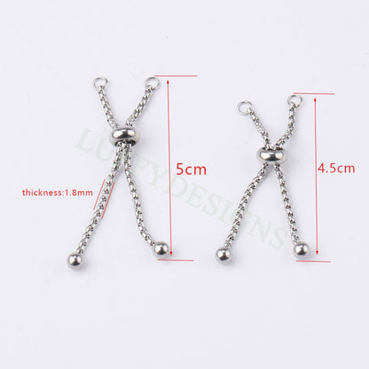 5PCS Half Finished Slide Ring, Sliding Adjustable Chain Ring, Box Chain With Slider Clasp, Bolo Ring For Jewelry Making, Gold plated Steel