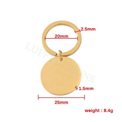 5pcs Blank Round Keychain 25mm, Keyring Supplies, Gold stainless steel blanks, Ready Stamping Keychain, Mirror Polished Engraving Keychain