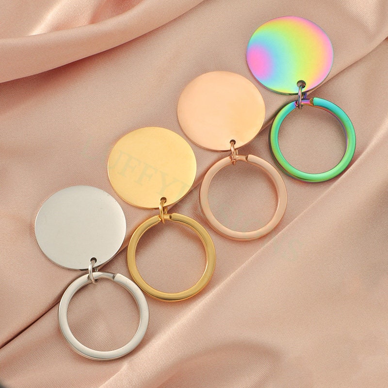 5pcs Blank Round Keychain 25mm, Keyring Supplies, Gold stainless steel blanks, Ready Stamping Keychain, Mirror Polished Engraving Keychain