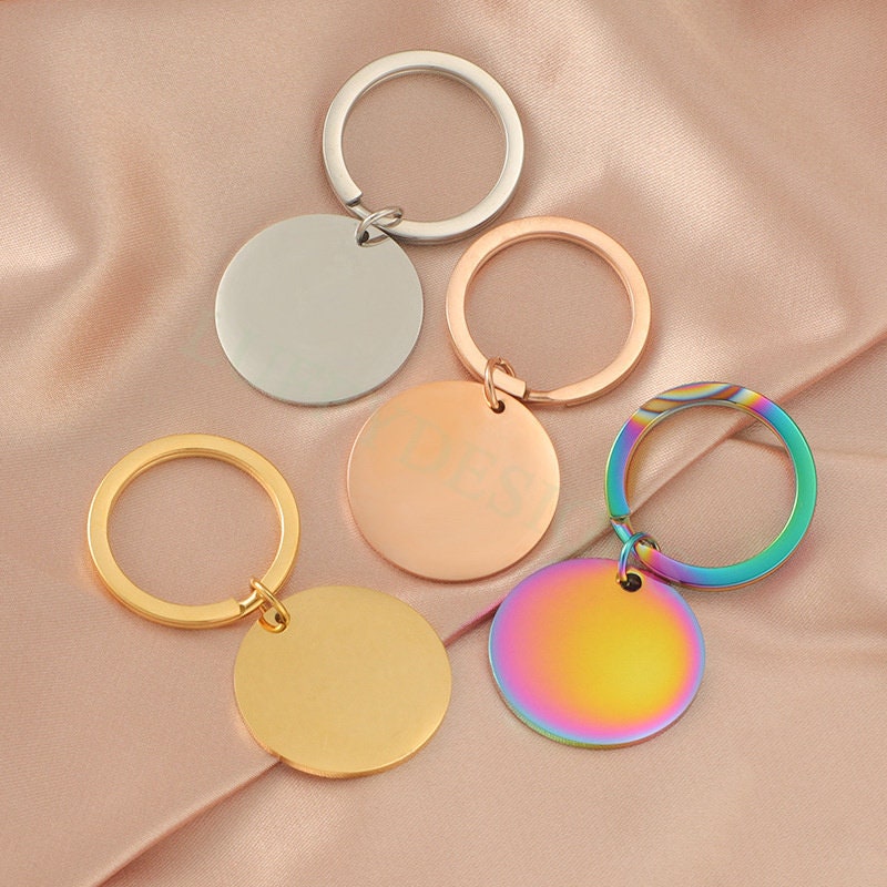 5pcs Blank Round Keychain 25mm, Keyring Supplies, Gold stainless steel blanks, Ready Stamping Keychain, Mirror Polished Engraving Keychain