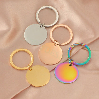 5pcs Blank Round Keychain 25mm, Keyring Supplies, Gold stainless steel blanks, Ready Stamping Keychain, Mirror Polished Engraving Keychain