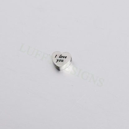 10pcs 3D Heart Charms 8mm, Heart Beads Pendant with I Love You Words, Gold Stainless Steel Heart,Tiny Heart Findings,Jewelry Making Supplies