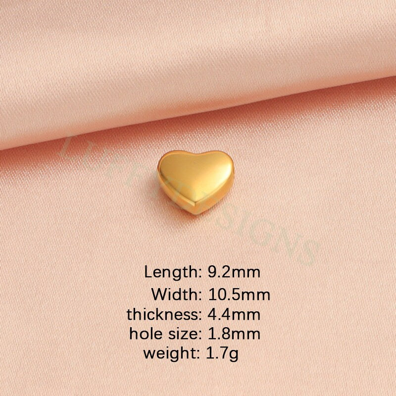 10pcs 3D Heart Charms 10mm, Gold Stainless Steel Heart, Heart Beads Pendant, Tiny Heart Findings, Gold Heart Beads, Jewelry Making Supplies