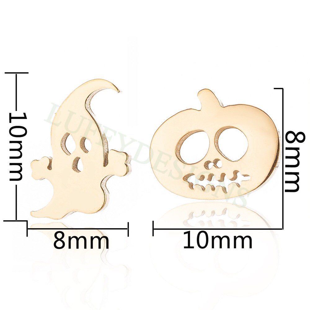 10pairs Halloween Earring Studs, Cute Halloween Stud Earrings, Stainless Steel Pumpkin Earring Findings, Tiny Adorable Ghost Stud Earrings