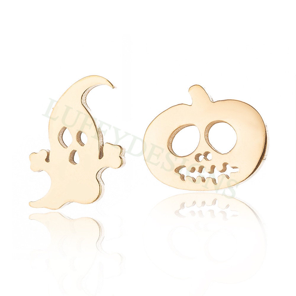 10pairs Halloween Earring Studs, Cute Halloween Stud Earrings, Stainless Steel Pumpkin Earring Findings, Tiny Adorable Ghost Stud Earrings