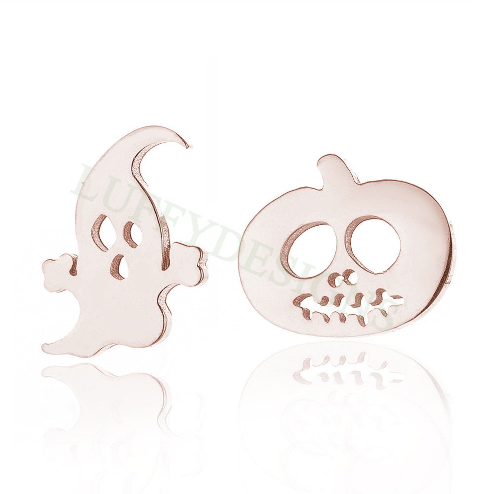 10pairs Halloween Earring Studs, Cute Halloween Stud Earrings, Stainless Steel Pumpkin Earring Findings, Tiny Adorable Ghost Stud Earrings