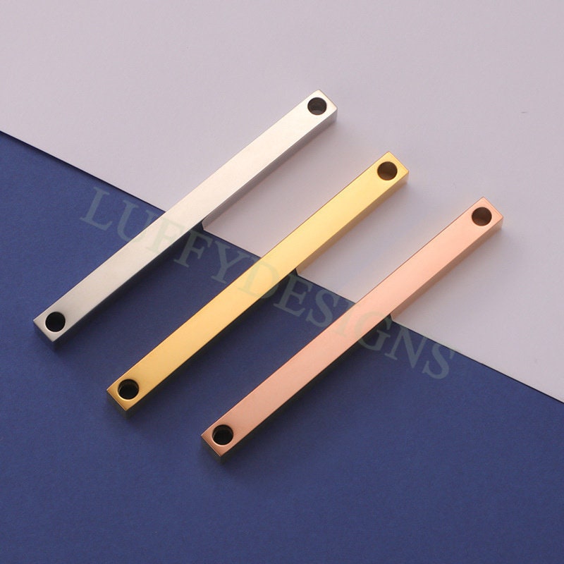 10pcs 3D Bar Blanks with 2 Holes 35/40x5mm, Mirror Polished Bar Necklace Supplies, Gold Bar Blanks, Stamping Bar Blanks, Engraving Supplies