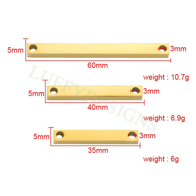 10pcs 3D Bar Blanks with 2 Holes 35/40x5mm, Mirror Polished Bar Necklace Supplies, Gold Bar Blanks, Stamping Bar Blanks, Engraving Supplies