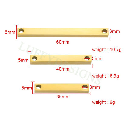 10pcs 3D Bar Blanks with 2 Holes 35/40x5mm, Mirror Polished Bar Necklace Supplies, Gold Bar Blanks, Stamping Bar Blanks, Engraving Supplies