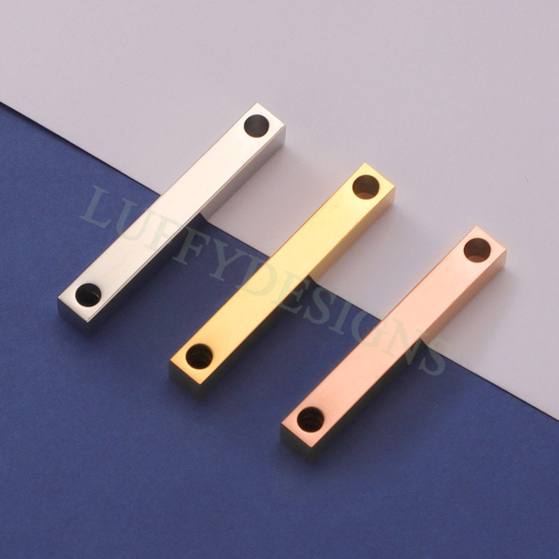 10pcs 3D Bar Blanks with 2 Holes 35/40x5mm, Mirror Polished Bar Necklace Supplies, Gold Bar Blanks, Stamping Bar Blanks, Engraving Supplies