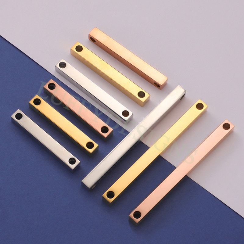 10pcs 3D Bar Blanks with 2 Holes 35/40x5mm, Mirror Polished Bar Necklace Supplies, Gold Bar Blanks, Stamping Bar Blanks, Engraving Supplies