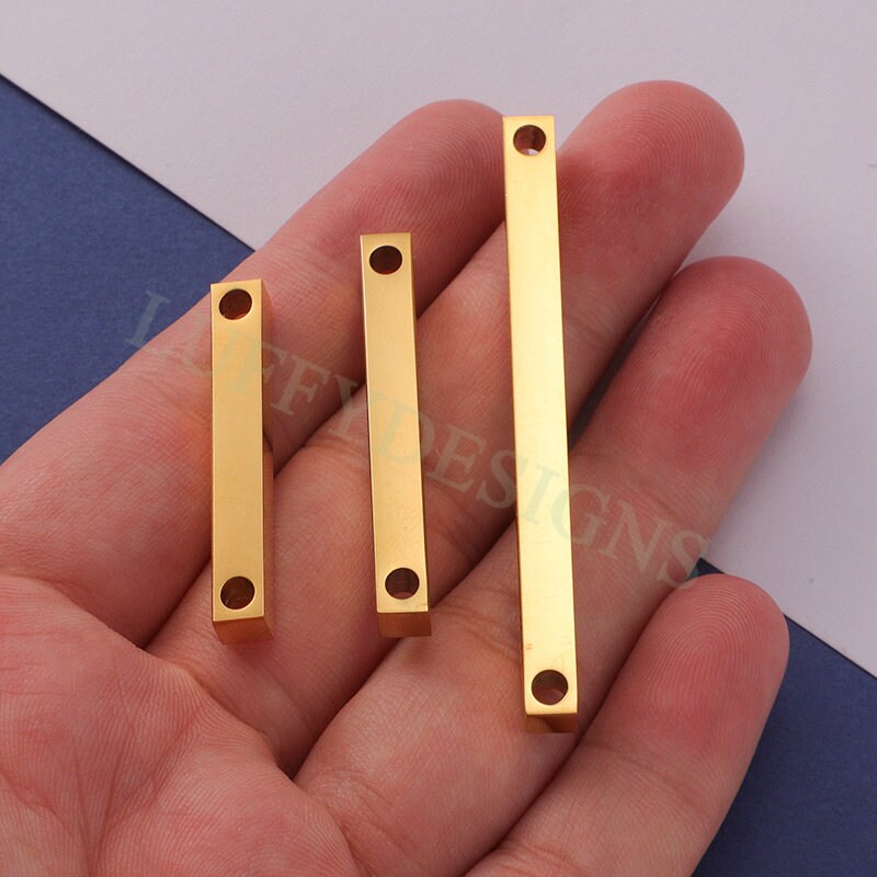 10pcs 3D Bar Blanks with 2 Holes 35/40x5mm, Mirror Polished Bar Necklace Supplies, Gold Bar Blanks, Stamping Bar Blanks, Engraving Supplies